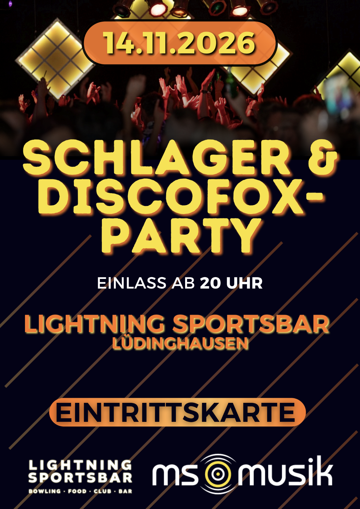Veranstaltungsplakat: Schlager & Discofox Party